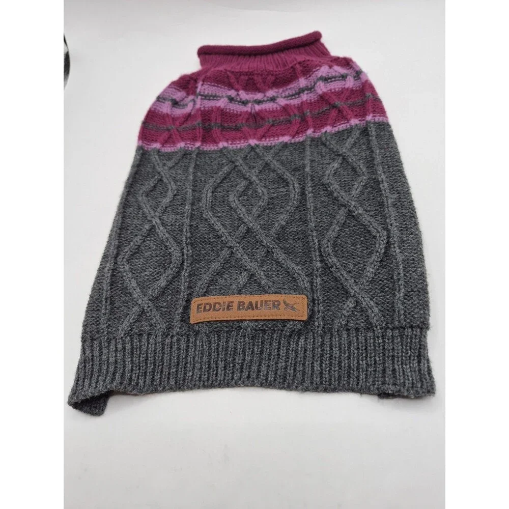 Eddie Bauer Pet Dog Coat Cable Knit Sweater Small Pink & Gray